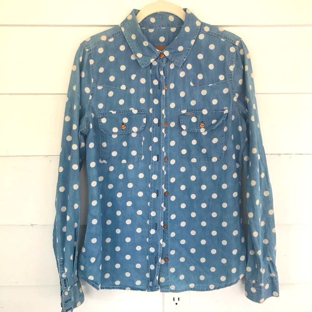QSD Polka Dot Button Up Denim Shirt Sz S